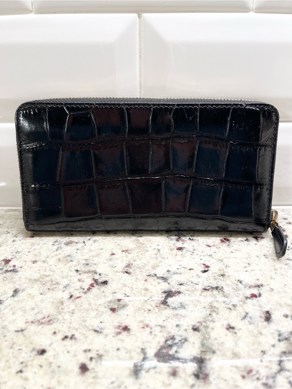 Coach Long Zip Around Black Patent Leather Croc Embossed Wallet NWOT - Picture 4 of 12